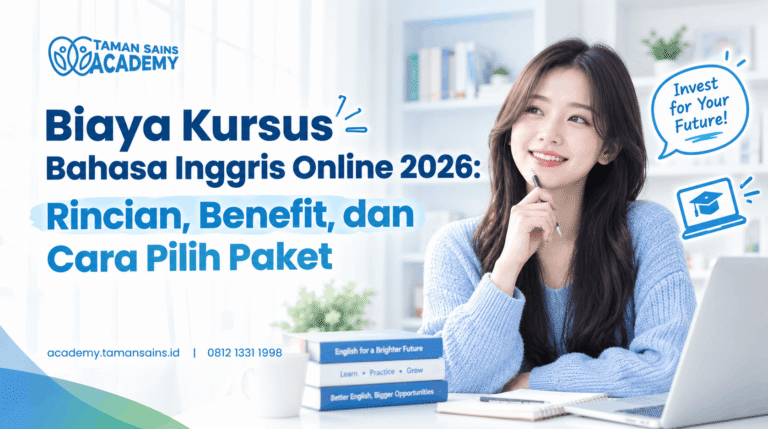 Ilustrasi perbandingan kelas privat dan semi-privat kursus bahasa Inggris online interaktif di Taman Sains Academy